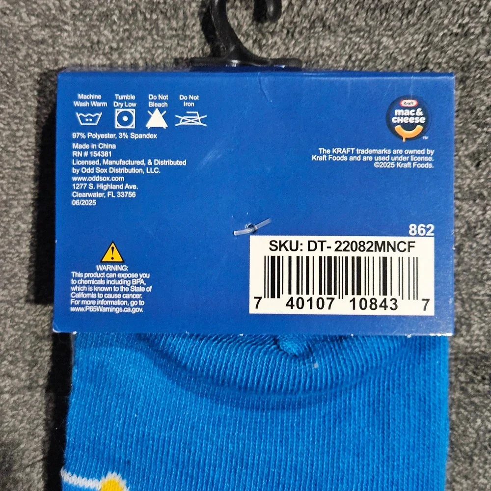 Kraft Mac & Cheese Mens Crew Socks Blue Yellow Novelty Food Size 6-12